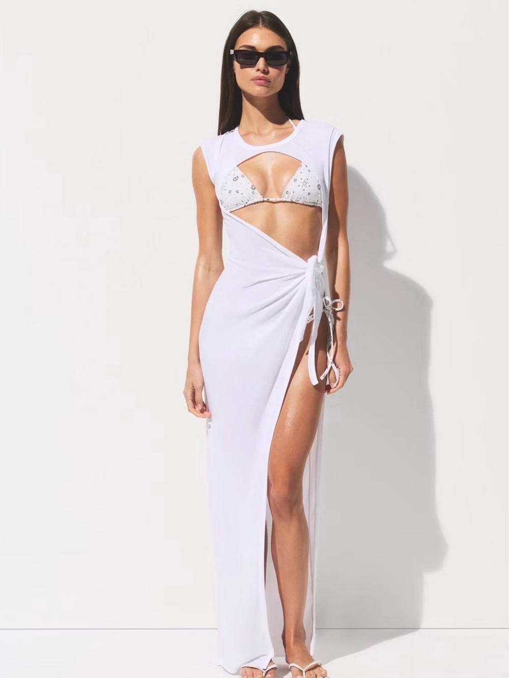 SKIMS White Cutout Tie-Side Maxi Cover-Up Dress